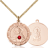 Gold Filled 3/4in Round Scapular Medal with 3mm Ruby Bead & 18in Chain