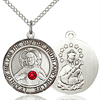 Sterling Silver 3/4in Round Scapular Medal Ruby Bead & 18in Chain