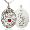 Sterling Silver 3/4in Scapular Medal Ruby Bead & 18in Chain