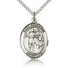 Sterling Silver 3/4in St Sebastian Medal & 18in Chain