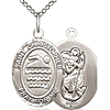 Sterling Silver 3/4in St Christopher and Swimmer Medal & 18in Chain