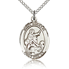 Sterling Silver 3/4in St Colette Medal & 18in Chain