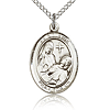 Sterling Silver 3/4in St Fina Medal & 18in Chain