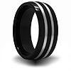 8mm Black Ceramic Domed Ring with Sterling Silver Inlay