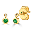 14k Yellow Gold 0.06 ct tw Emerald Stud Earrings With Diamond Accents