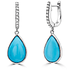 14k White Gold 5 ct tw Teardrop Turquoise Leverback Earrings With Diamonds