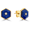 14k White Gold 3.8 ct tw Lapis Lazuli Stud Earrings With Diamond Accents