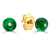 14k Yellow Gold 1.3 ct tw Disc Cut Emerald Stud Earrings With Diamond Accents