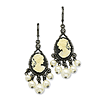 Black-plated Cameo Cultura Glass Pearl Leverback Earrings
