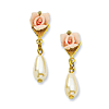 Gold-tone Porcelain Rose Cultura Glass Pearl Teardrop Post Earrings