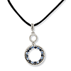 Silver-tone Light Dark Blue Crystal Circle on 16in Satin Cord Necklace