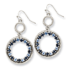 Silver-tone Light Dark Blue Crystal Circle Drop Earrings