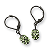 Black-plated Green Crystal Fireball Leverback Earrings