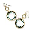Brass-tone Blue Green Light Colorado Crystal Circle Dangle Earrings