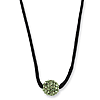 Black-plated Green Crystal Fireball on 16in Satin Cord Necklace