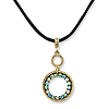 Brass-tone Blue Green and Light Colorado Crystal Circle 16in Necklace  