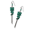 Silver-tone Turquoise Crystal Bead Cluster Drop Earrings