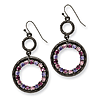 Black-plated Pink and Purple Crystal Circle Drop Earrings
