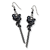 Black-plated Black Crystal Beaded Cluster Drop Earrings