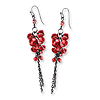 Black-plated Red Crystal Beaded Cluster Drop Earrings
