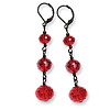 Black-plated Red Crystal Bead Linear Drop Earrings