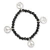 Peace Charms on Black Crystal Beaded Stretch Bracelet