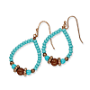 Copper-tone Aqua and Brown Beads Teardrop Dangle Earrings