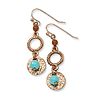 Copper-tone Aqua and Brown Beads Fancy Dangle Earrings