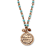 Copper-tone Aqua Beads Peace Pendant 16in Necklace