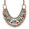 Copper-tone Aqua and Brown Beads Multistrand 16in Necklace
