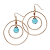 Copper-tone Aqua and Brown Beads Multi Circle Dangle Earrings