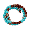 Copper-tone Aqua and Brown Beads Wrap Bracelet