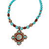 Copper-tone Aqua and Brown Beads Enameled 16in Necklace
