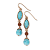 Copper-tone Aqua Blue Brown Acrylic Beads Dangle Earrings