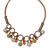 Copper-tone Green and Ivory Enamel Orange Beads 16in Necklace