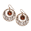Copper-tone Circle Filigree with Sienna Crystal Dangle Earrings
