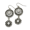 Silver-tone Double Drop Floral with Clear Crystal Dangle Earrings
