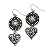Silver-tone Heart and Sunburst with Clear Crystal Dangle Earrings