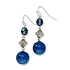 Silver-tone Blue Bead and Crystal Dangle Earrings