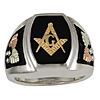 Tri-color Black Hills Onyx Masonic Ring - Sterling Silver