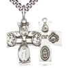 Sterling Silver 3/4in Four Way Holy Spirit Medal & 24in Steel Chain