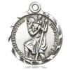 Sterling Silver Fancy Round St Christopher Medal 3/4in