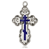 Sterling Silver 7/8in Blue Orthodox Cross