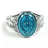 Sterling Silver Men's Miraculous Medal Ring with Blue Epoxy