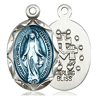 Sterling Silver 3/4in Blue Miraculous Medal