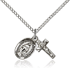 Sterling Silver Miraculous Medal and Crucifix Necklace