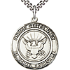 Sterling Silver Round United States Navy St Michael Medal 7/8in & 24in Chain