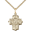 Gold Filled Sterling Silver Communion Five Way Cross Necklace