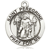 Sterling Silver Round St Peregrine Pray For Me Medal 7/8in