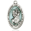 Sterling Silver Oval Blue St Christopher Medal 7/8in